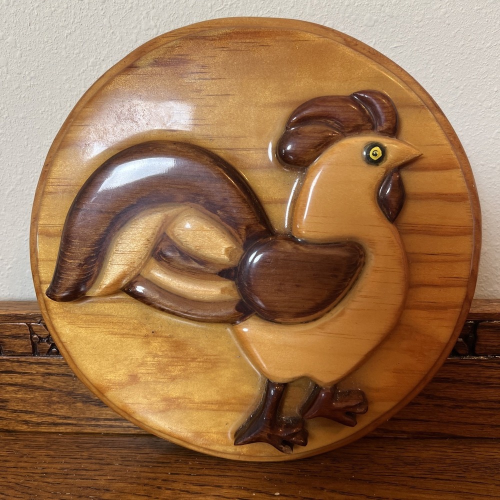 Wooden‎ Chicken Rooster Plaque 9" Rustic Country Farmhouse Handcrafted Cuero TX